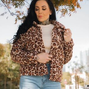 DIXXON The Rick Leopard Print Sherpa Jacket